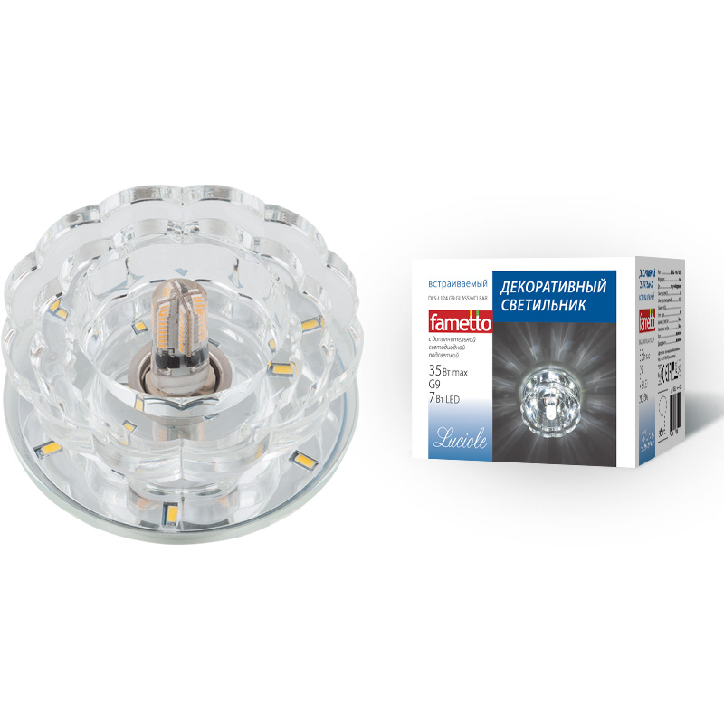 DLS-L124 G9 GLASSY/CLEAR Светильник декоративный встраиваемый, серия Luciole. Без лампы, цоколь G9. DLS-L124 G9 GLASSY/CLEAR Светильник декоративный встраиваемый, серия Luciole. Без лампы, цоколь G9.