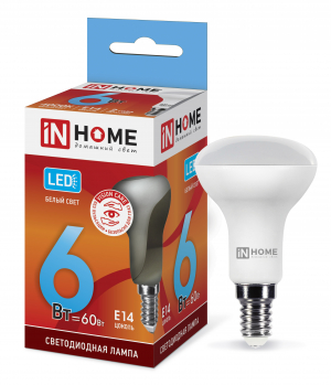 Лампа светодиодная LED-R50-VC 6Вт 230В Е14 4000К 530Лм IN HOME Лампа светодиодная LED-R50-VC 6Вт 230В Е14 4000К 530Лм IN HOME