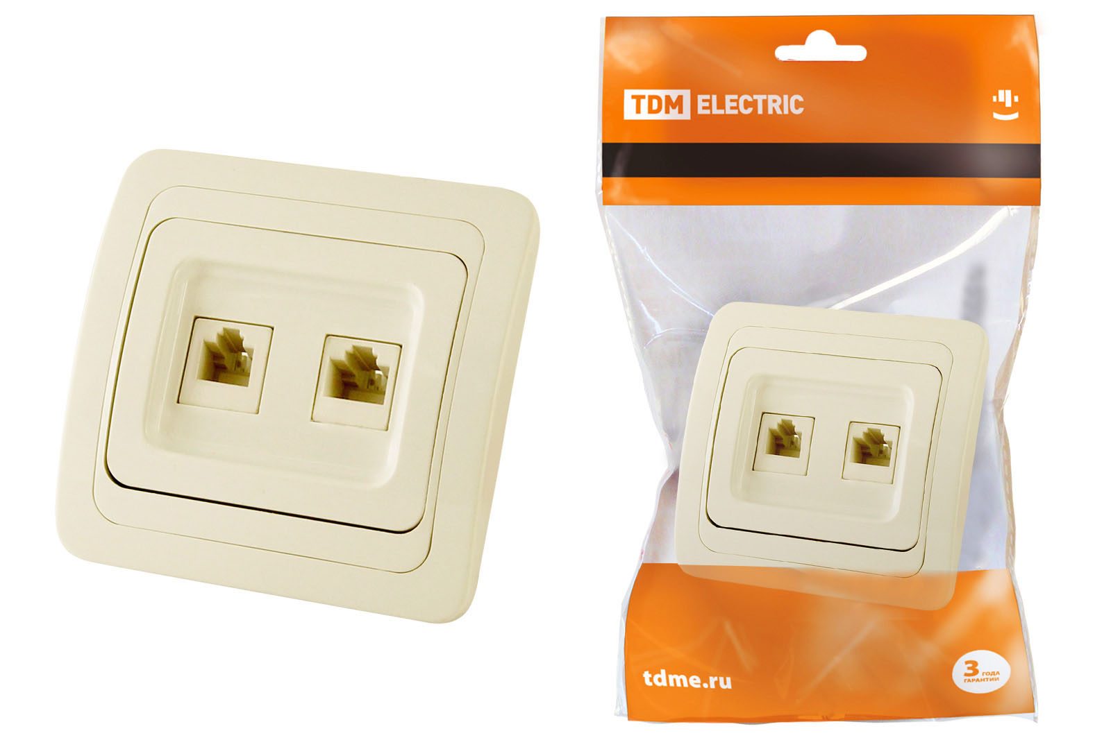 Розетка компьютерная RJ-45 + TФ (RJ-11) сл. кость Валдай