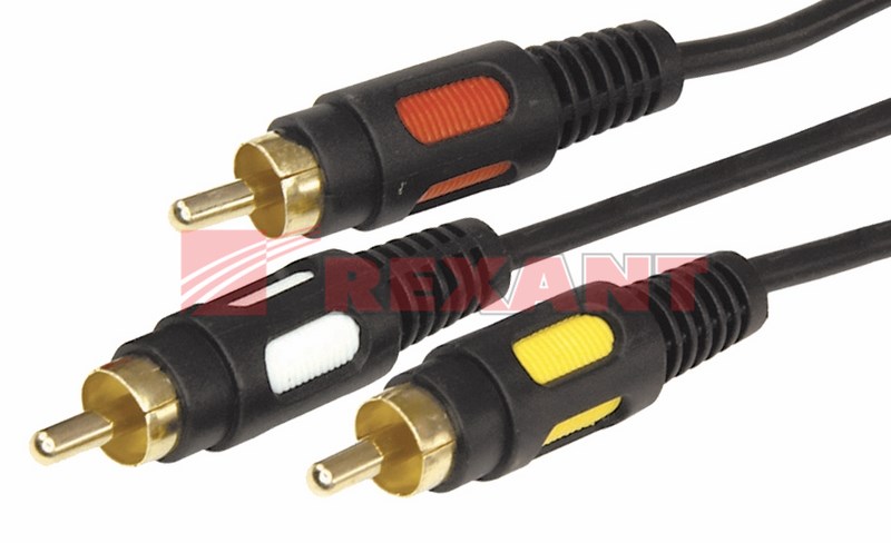 Шнур 3 RCA - 3 RCA, 1,5м, черный (GOLD) REXANT